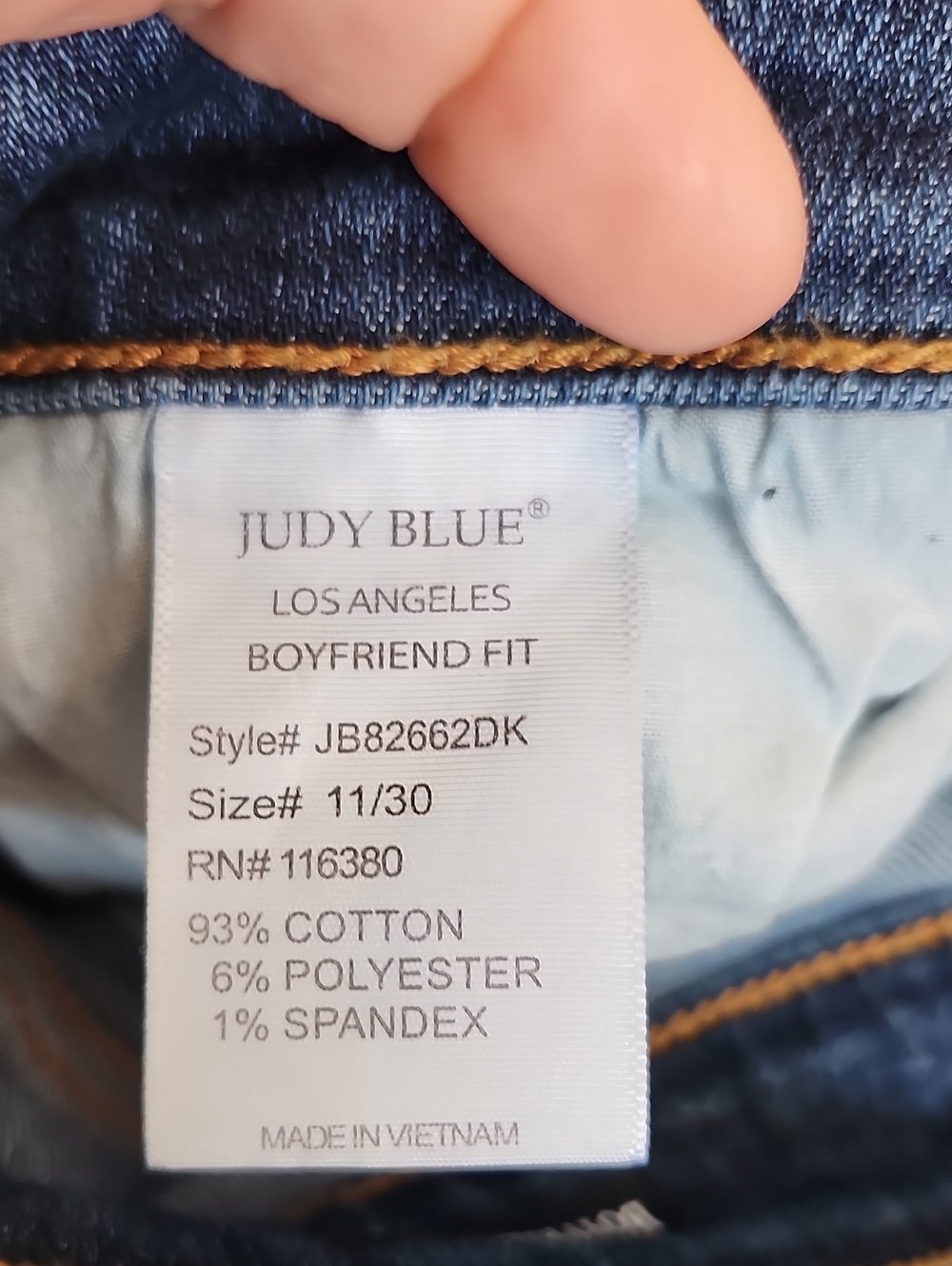 Judy Blue JB82662DK Mid Rise Boyfriend Fit Cropped Dark Blue Wash Jeans, 11/30 - Picture 7 of 9